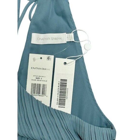 Jonathan Simkhai Sz 2 Midi Dress Blue Carli Halter Classic Minimalist Designer - Picture 8 of 8